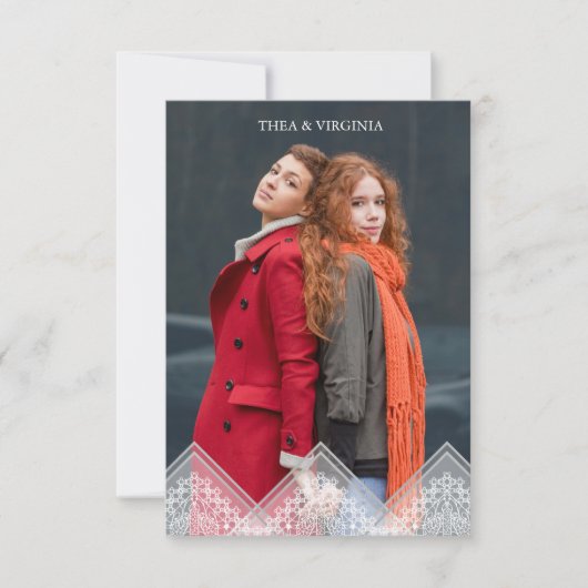 Trendy Lace Lesbian Gay Wedding Photo Instant Kaart (Voorkant)