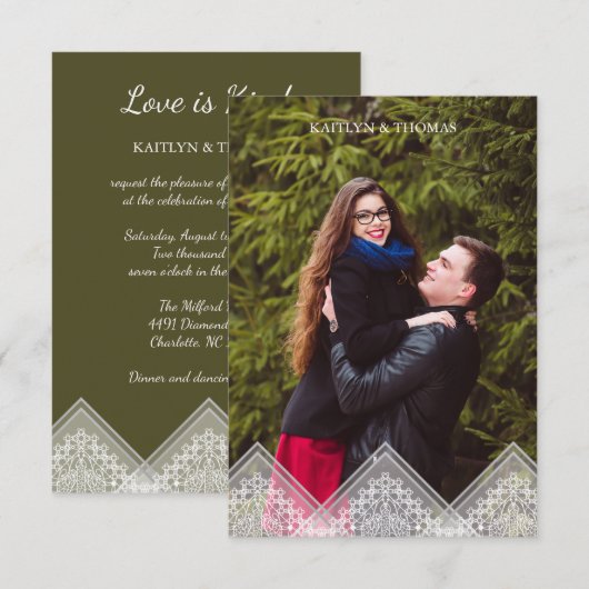 Trendy Lace Transparency Wedding Photo Instant Kaart (Voorkant / Achterkant)