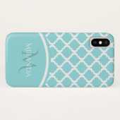Trendy Large Aqua Quatrefoil Monongram en naam Case-Mate iPhone Case (Achterkant (horizontaal))