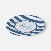 Trendy Large Classic Blue Stripes Monogramname Nam Papieren Bordje (Gekanteld)