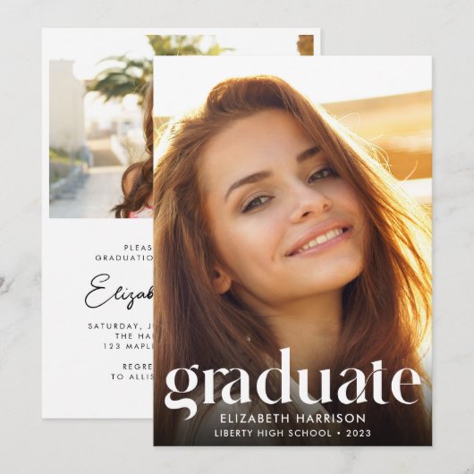 Trendy Large Typography Photo Graduation Party Kaart (Voorkant / Achterkant)