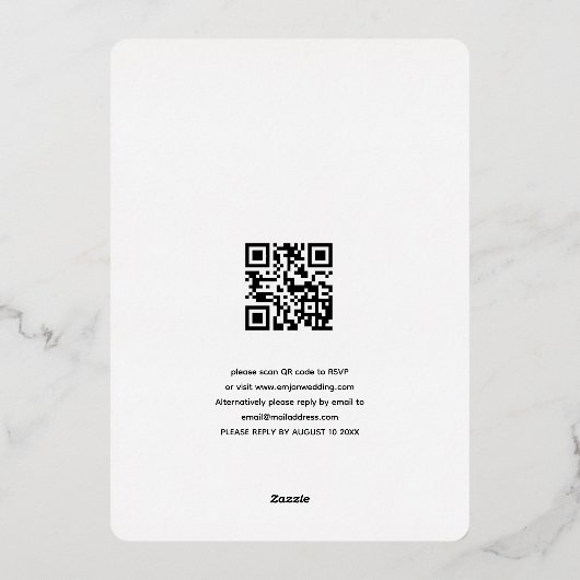 Trendy Laurel Leaf Qr Code Script Weddenschap Real Folie Uitnodiging (Achterkant)