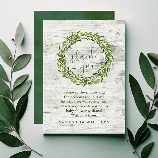 Trendy Laurel Wreath Greenery Baby shower Bedankkaart