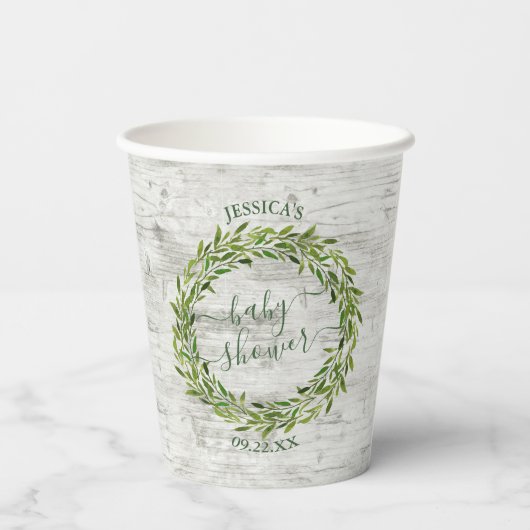 Trendy Laurel Wreath Greenery Baby shower Papieren Bekers (Achterkant)
