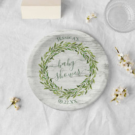 Trendy Laurel Wreath Greenery Baby shower Papieren Bordje