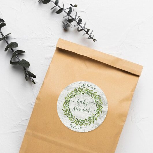 Trendy Laurel Wreath Greenery Baby shower Ronde Sticker