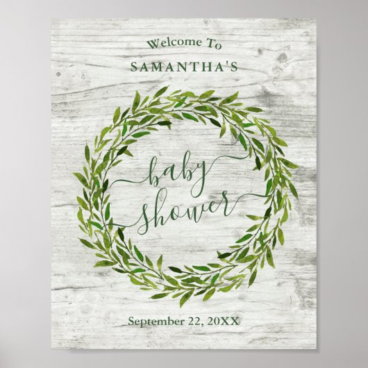Trendy Laurel Wreath Greenery Baby shower Welkom Poster (Voorkant)