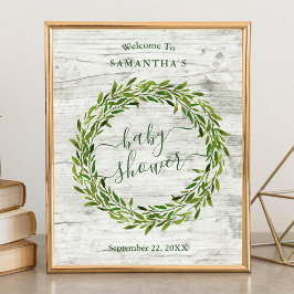 Trendy Laurel Wreath Greenery Baby shower Welkom Poster