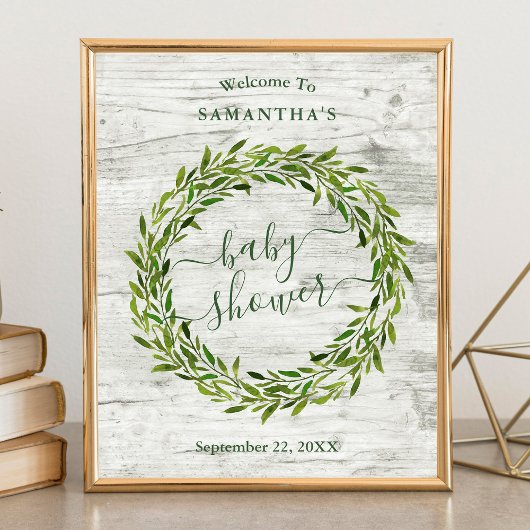 Trendy Laurel Wreath Greenery Baby shower Welkom Poster