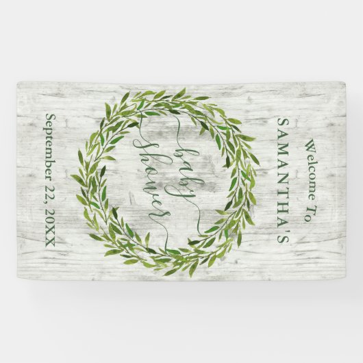 Trendy Laurel Wreath Greenery Baby shower Welkom Spandoek (Horizontaal)