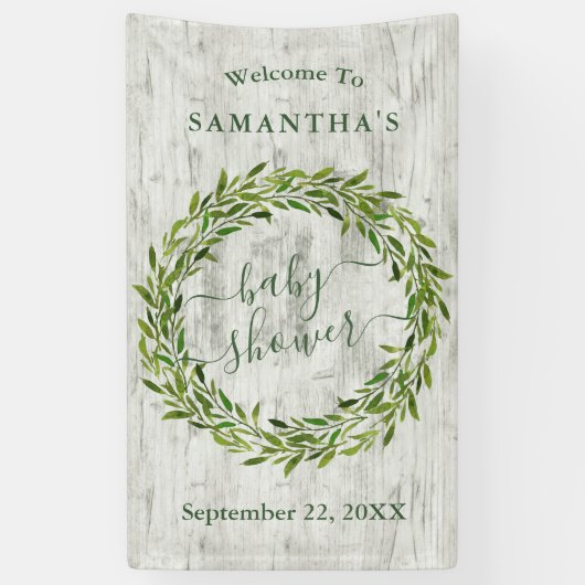 Trendy Laurel Wreath Greenery Baby shower Welkom Spandoek (Verticaal)