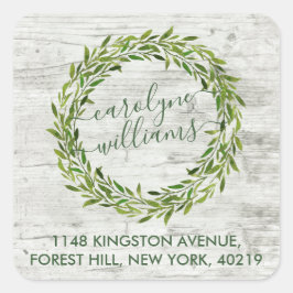 Trendy Laurel Wreath Greenery Return Address Vierkante Sticker