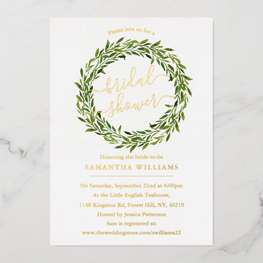 Trendy Laurel Wreath Greenery Vrijgezellenfeest Re Folie Uitnodiging (Voorkant)
