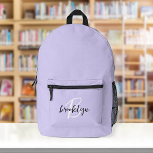 Trendy Lavendel Zwart Wit Script Monogram Bedrukte Rugzak