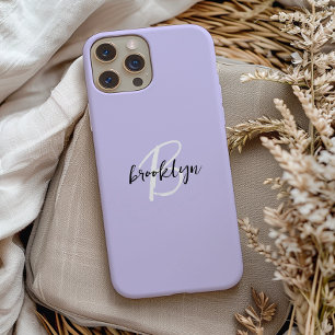 Trendy Lavendel Zwart Wit Script Monogram iPhone 15 Case