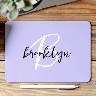 Trendy Lavendel Zwart Wit Script Monogram Muismat