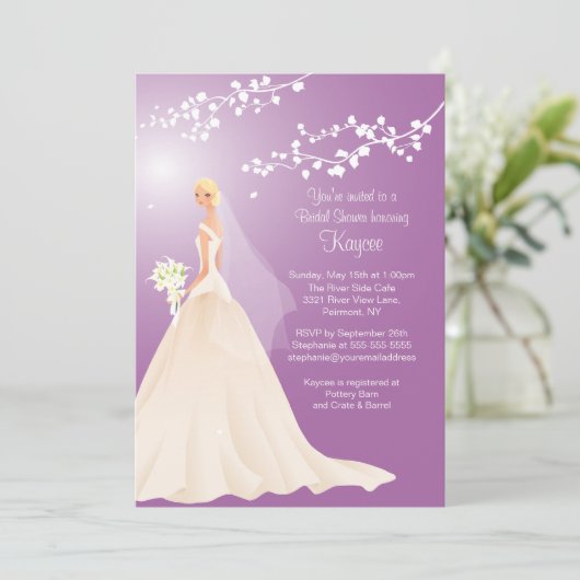 Trendy Lavender BLONDE Bride Vrijgezellenfeest Inv Kaart (Staand voorkant)