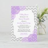 Trendy Lavender Gray Floral Baby shower Invite Kaart (Staand voorkant)