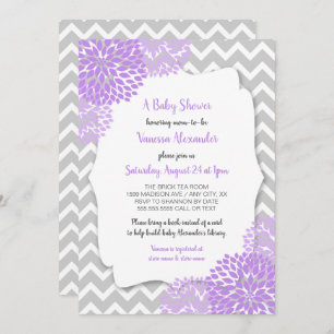 Trendy Lavender Gray Floral Baby shower Invite Kaart