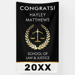 Trendy Law Student Afstuderen Gold & Black Banner