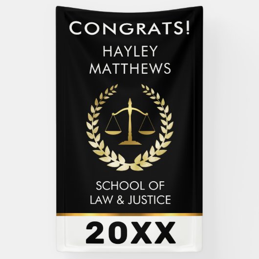 Trendy Law Student Afstuderen Gold & Black Banner (Verticaal)