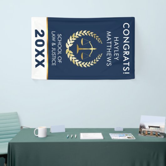 Trendy Law Student Afstuderen Gold & Navy Banner (Beurs)
