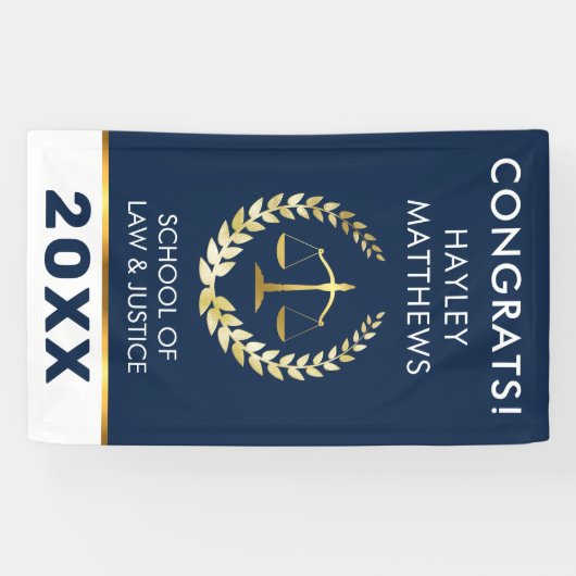 Trendy Law Student Afstuderen Gold & Navy Banner (Horizontaal)