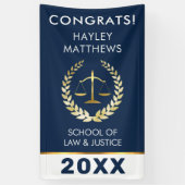 Trendy Law Student Afstuderen Gold & Navy Banner (Verticaal)