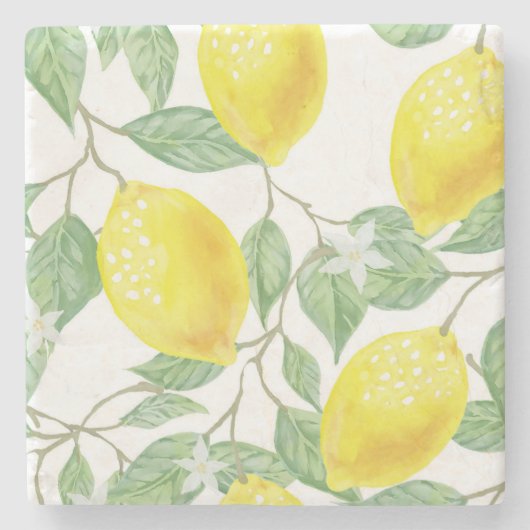 Trendy Lemon Waterverf Floral Stenen Onderzetter (Voorkant)
