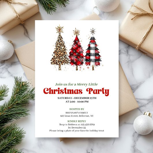 Trendy leopard and buffalo Christmas tree invite Kaart