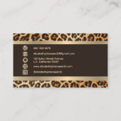 Trendy Leopard Animal Print Bruine en Gouden Strep Visitekaartje (Achterkant)