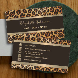Trendy Leopard Animal Print Bruine en Gouden Strep Visitekaartje