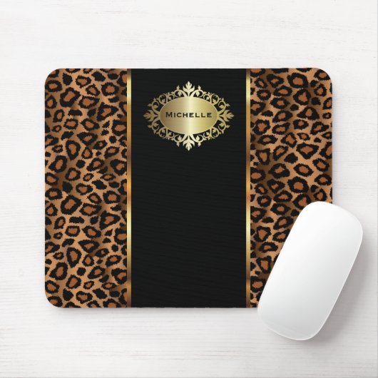 Trendy Leopard Animal Print met Gold Accents Muismat (Met muis)