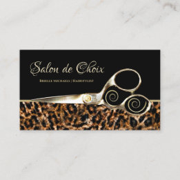 Trendy Leopard Bont Elegante Gouden Schaar Salon Visitekaartje