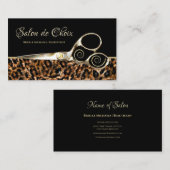 Trendy Leopard Bont Elegante Gouden Schaar Salon Visitekaartje (Voorkant / Achterkant)