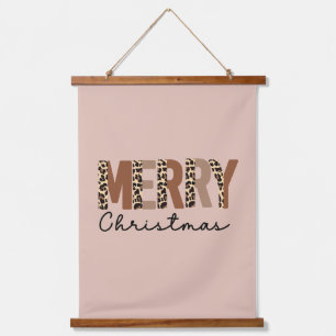 Trendy Leopard Color Block Boho "Vrolijk kerstfees Hangend Wandkleed