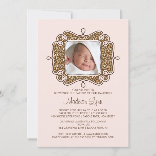 Trendy Leopard Lijst Foto Baptisme Invitation Kaart (Voorkant)