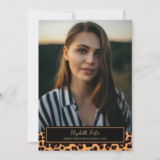Trendy Leopard Pattern Foto Afstuderen Uitnodiging (Voorkant)