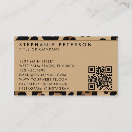 Trendy Leopard Print Aangepaste Bedrijf Logo QR Co Visitekaartje (Achterkant)