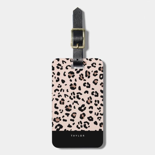 Trendy Leopard Print and Personalized Name Bagagelabel (Voorkant verticaal)