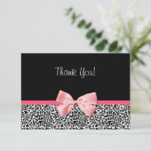 Trendy Leopard Print and Pink Ribbon Hartelijk dan Bedankkaart (Staand voorkant)