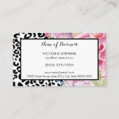 Trendy Leopard Print Bloemen Haarstylist met Kam Visitekaartje (Achterkant)