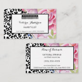 Trendy Leopard Print Bloemen Haarstylist met Kam Visitekaartje (Voorkant / Achterkant)
