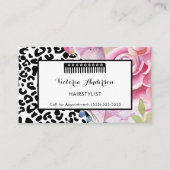 Trendy Leopard Print Bloemen Haarstylist met Kam Visitekaartje (Voorkant)