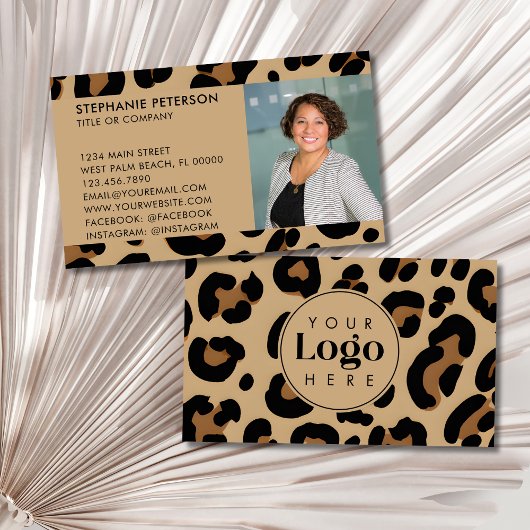 Trendy Leopard Print Custom Company Logo & Photo Visitekaartje