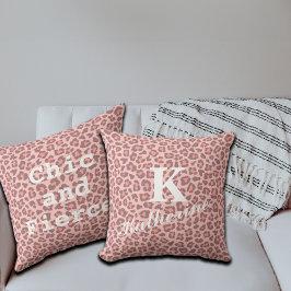 Trendy Leopard Print Custom Monogram & Naam Gooi Kussen