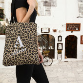 Trendy Leopard Print Custom Monogram & Naam Tote Bag