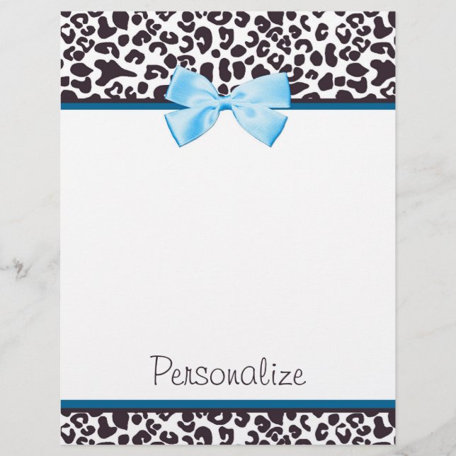 Trendy Leopard Print en Blue Ribbon met naam (Voorkant)