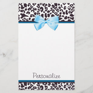 Trendy Leopard Print en Blue Ribbon met naam Briefpapier