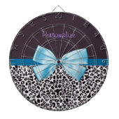 Trendy Leopard Print en Blue Ribbon met naam Dartbord (Voorkant)